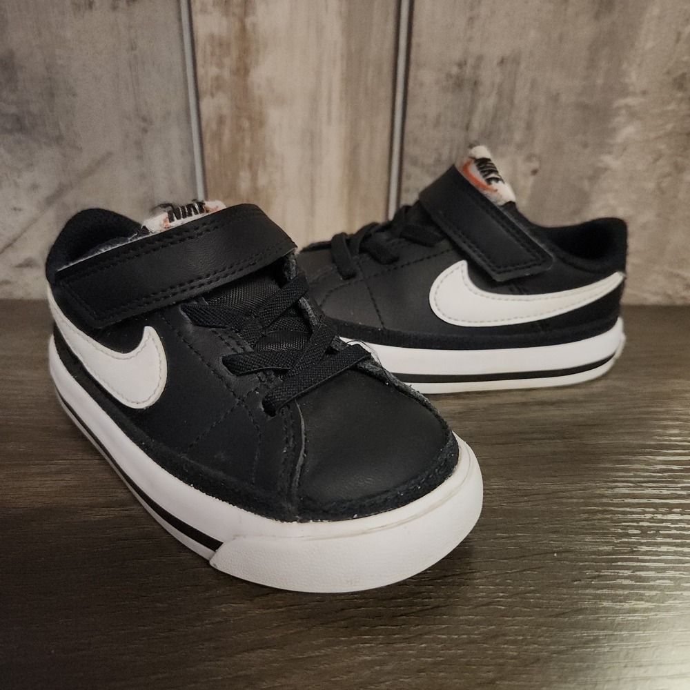 Nike Court Legacy Baby/Toddler Shoes Size 7C Black White Gum Low Top Hook & Loop